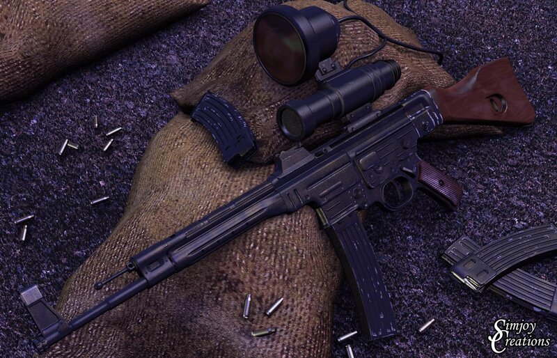 Assault rifle with scope and magazines