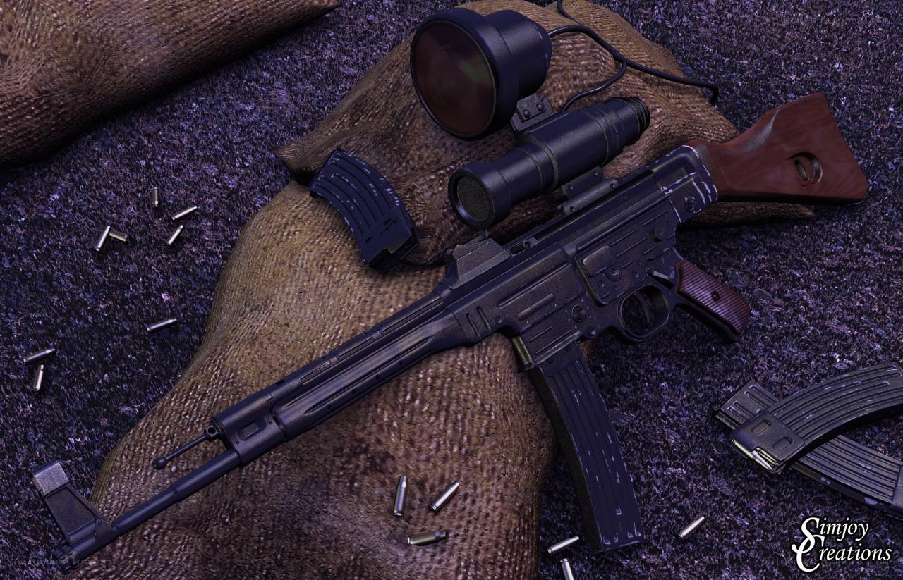 Assault rifle with scope and magazines