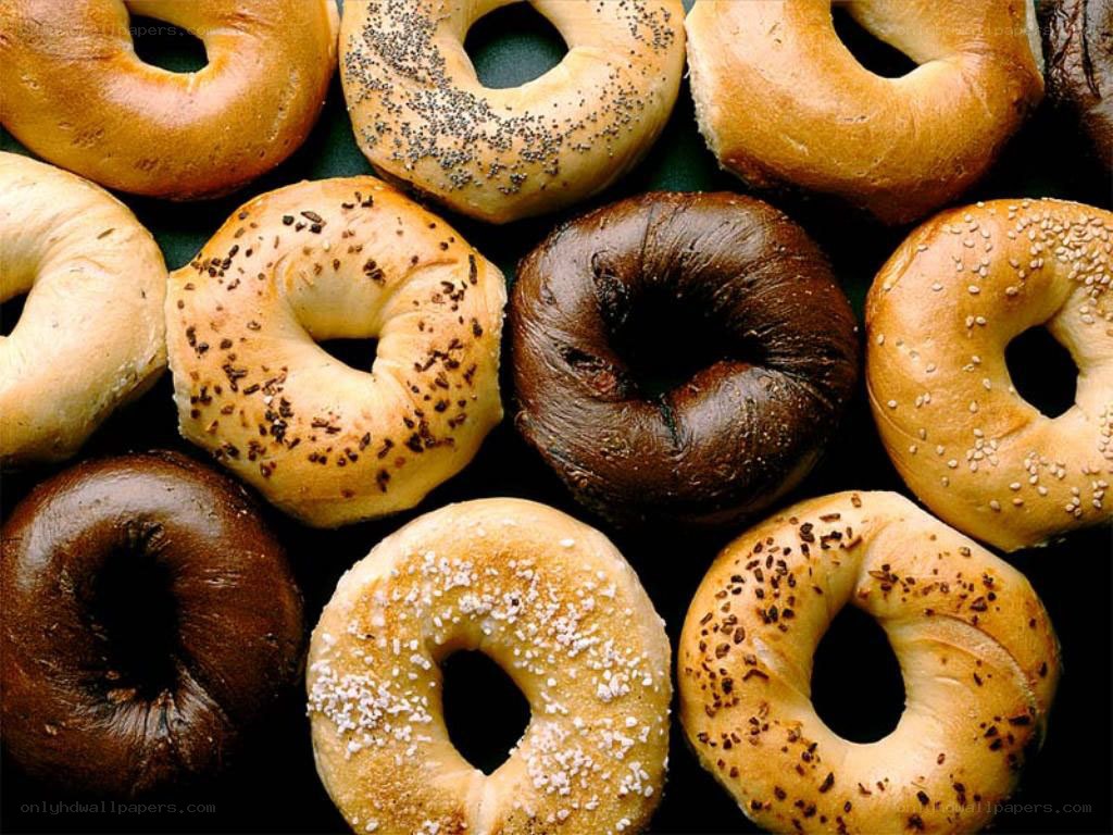 Assorted bagels on display