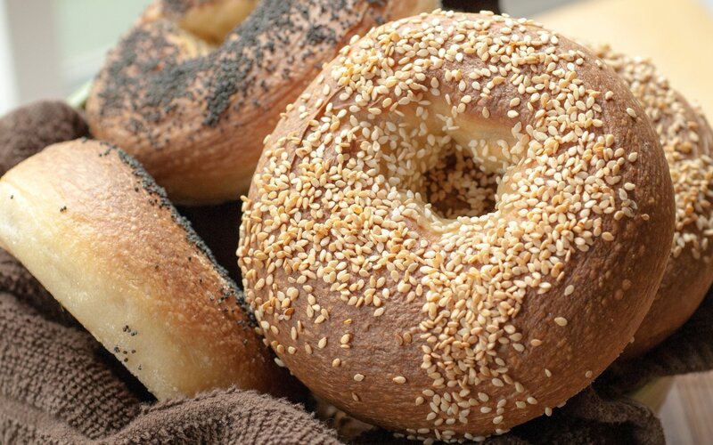 Assorted bagels with seeds