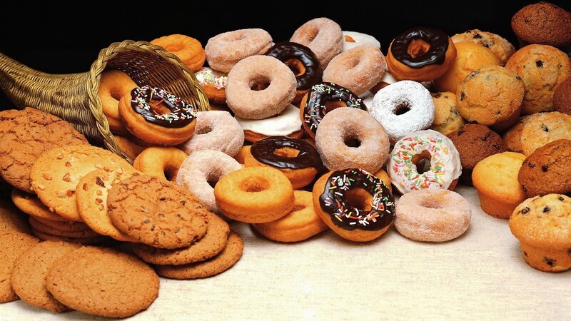 Assorted Baked Goods — Brown, Abundant, Photograph, Donuts, Cookies, Muffins, White