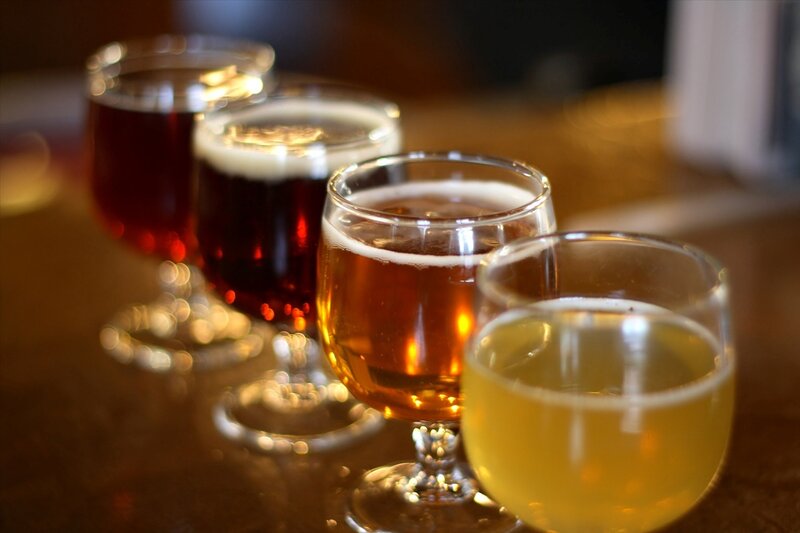 Assorted beers in tasting flight