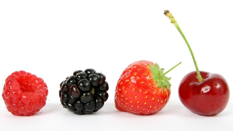assorted berries in a row