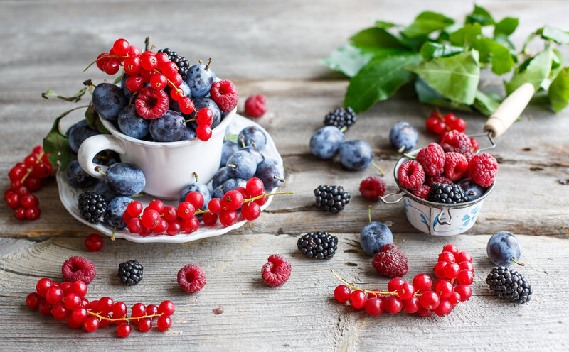 Assorted Berries on Wood — Red