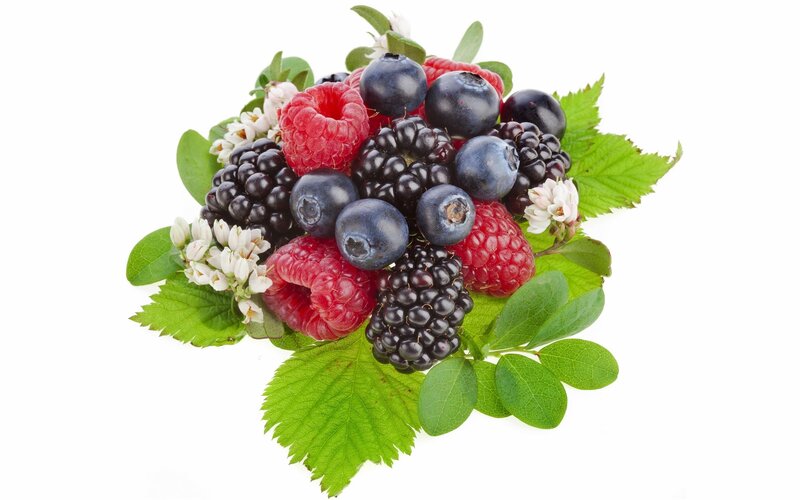 assorted berries with leaves