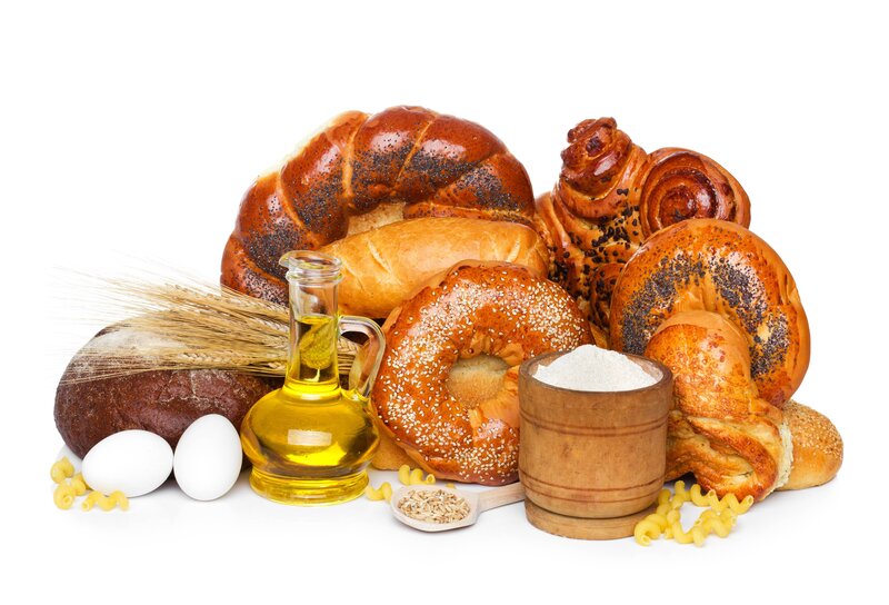 Assorted breads and baking ingredients
