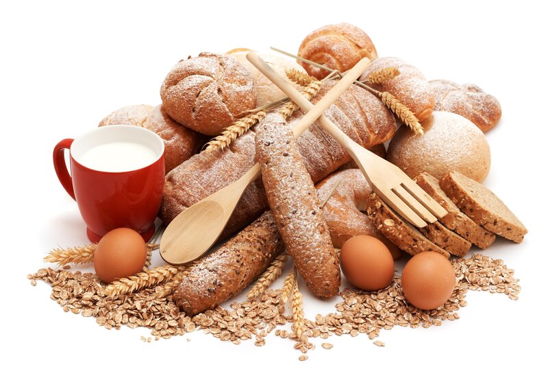 Assorted breads and breakfast items