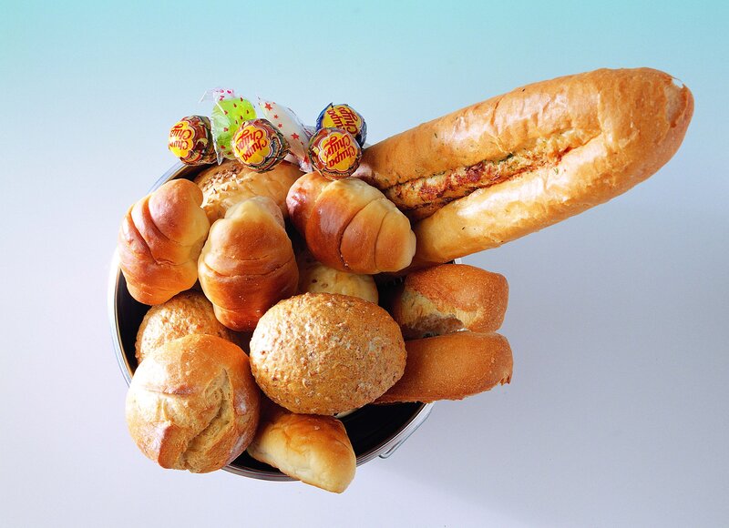 Assorted breads and candies