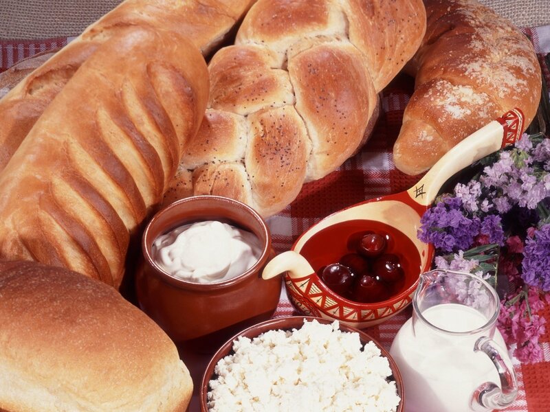 Assorted breads and dairy products