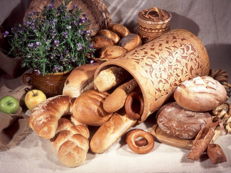 Assorted breads and flowers