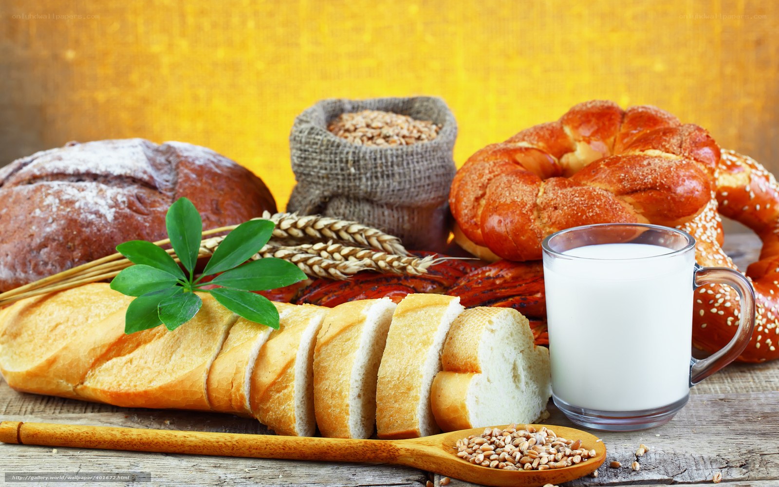 Assorted breads and milk