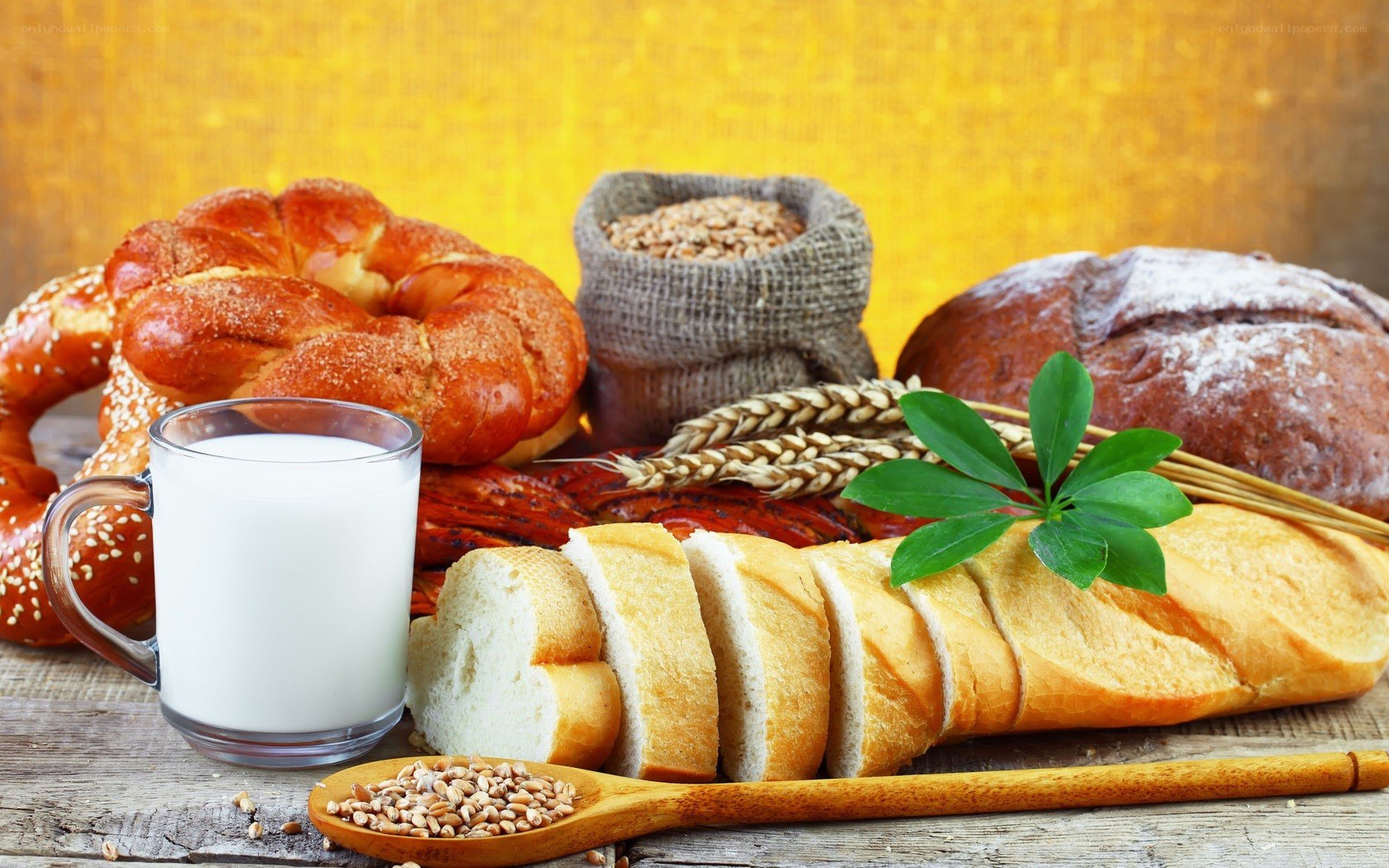 Assorted breads and milk