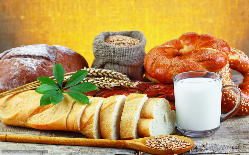 Assorted Breads and Milk — Yellow, Warm, Photograph