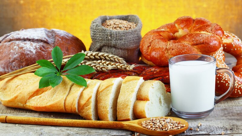 Assorted Breads and Milk — Yellow, Warm