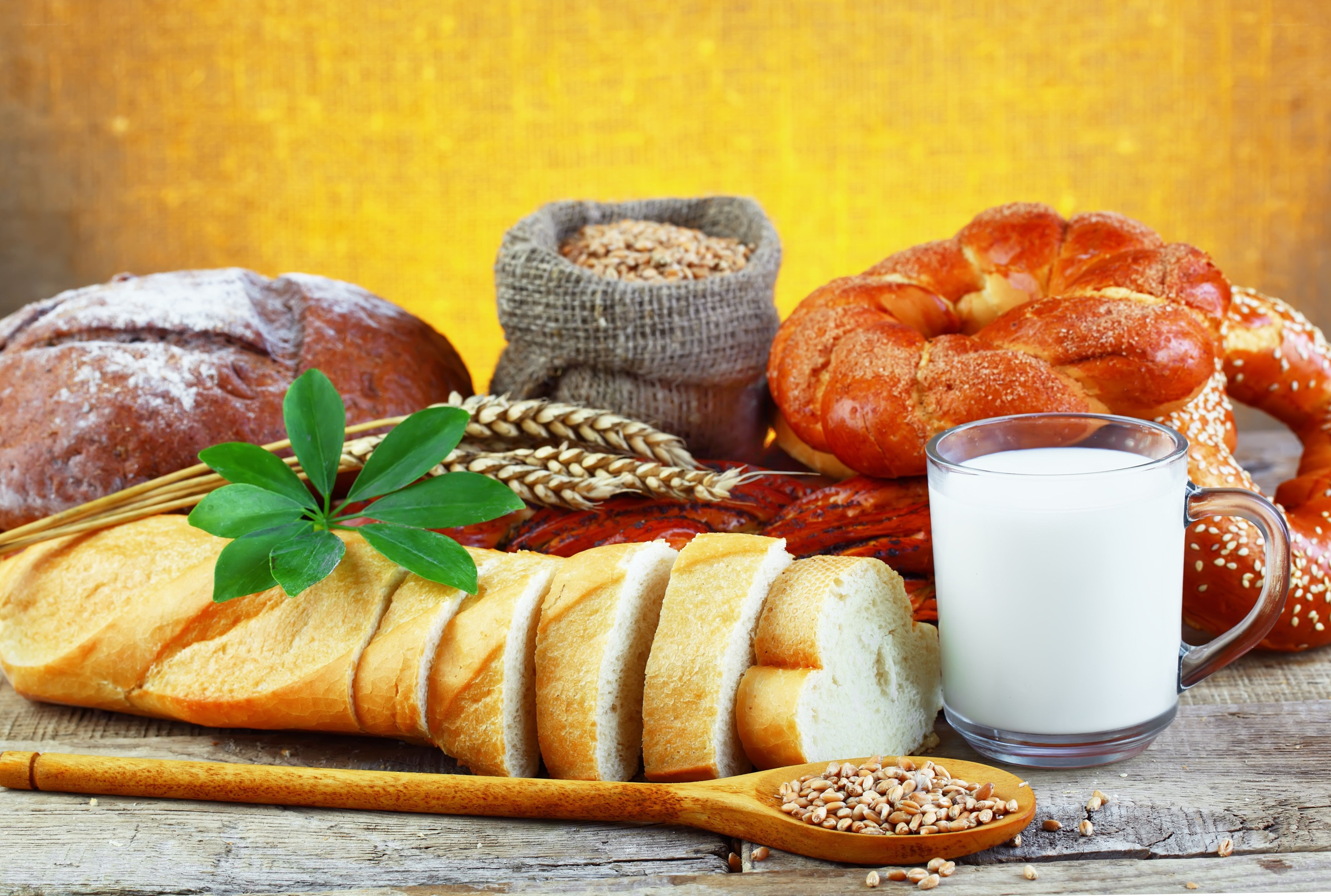 Assorted breads and milk