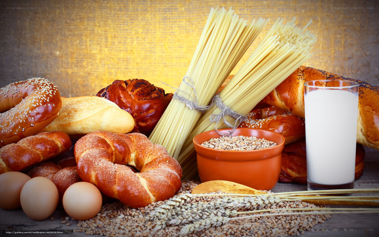 Assorted breads and pasta