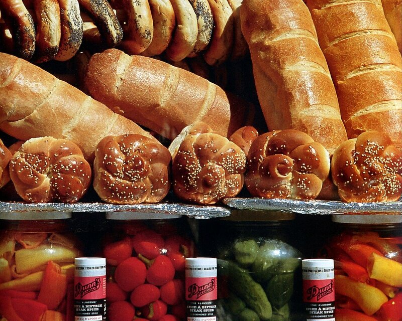 Assorted breads and pickles