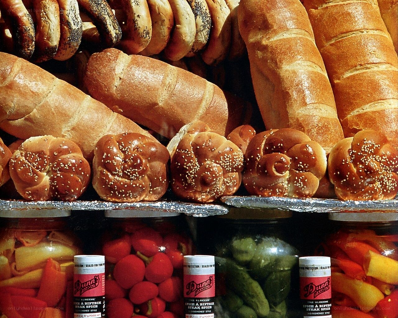 Assorted breads and pickles