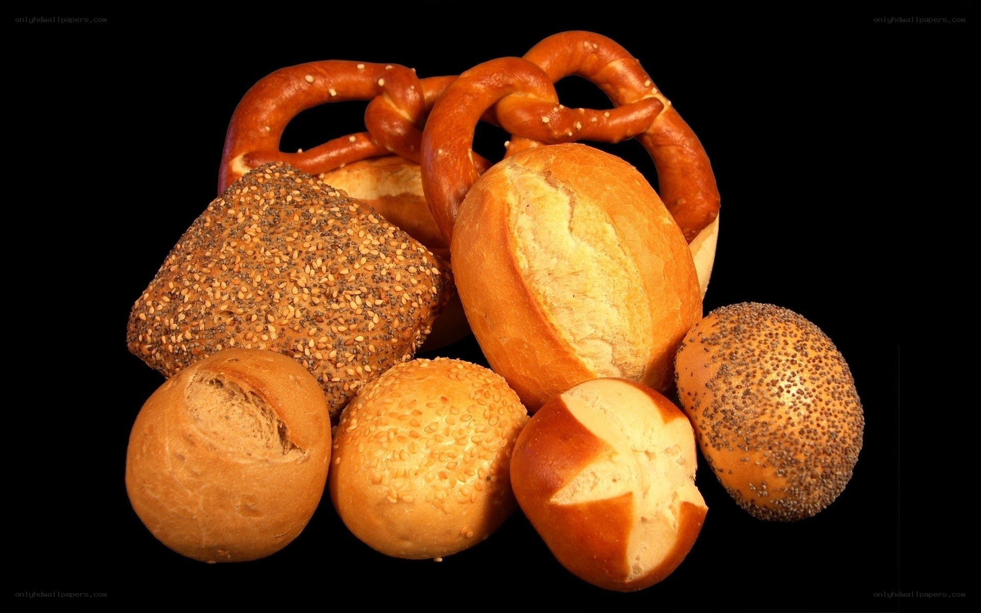 Assorted breads and pretzels
