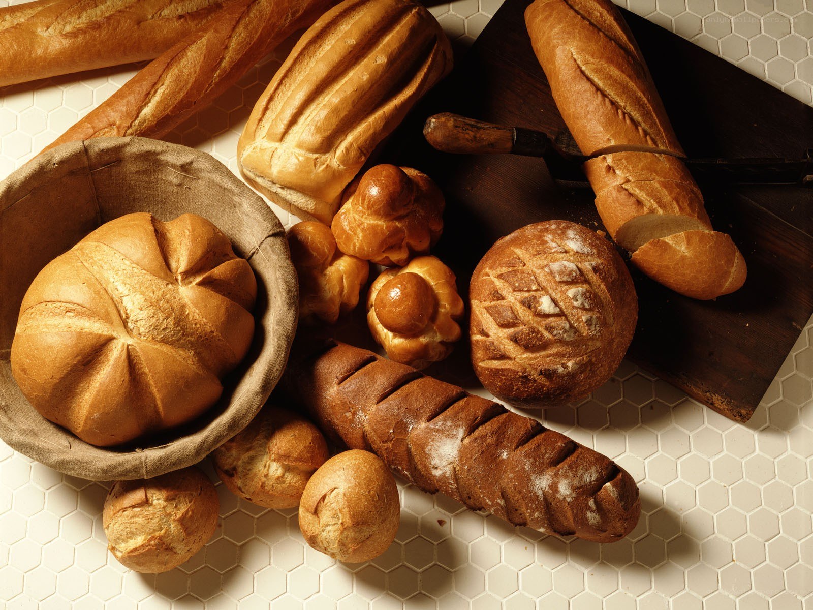 Assorted breads on a counter