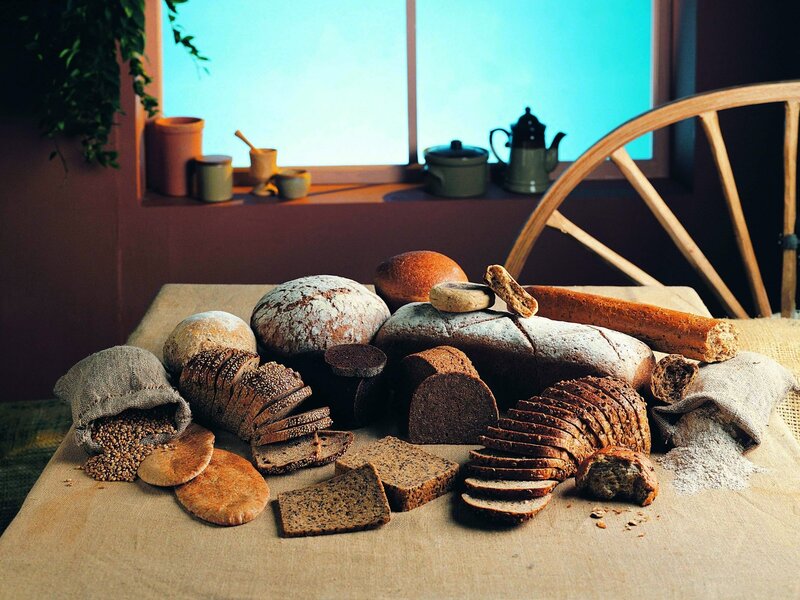Assorted breads on a table