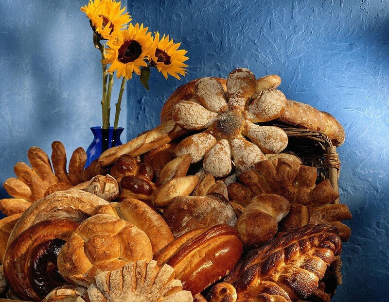 Assorted breads with sunflowers