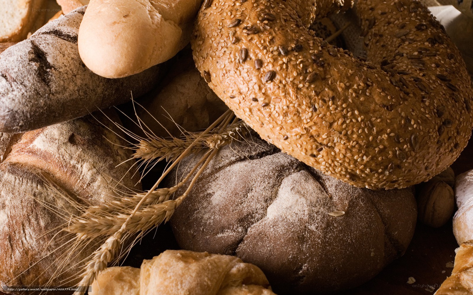Assorted breads with wheat stalks