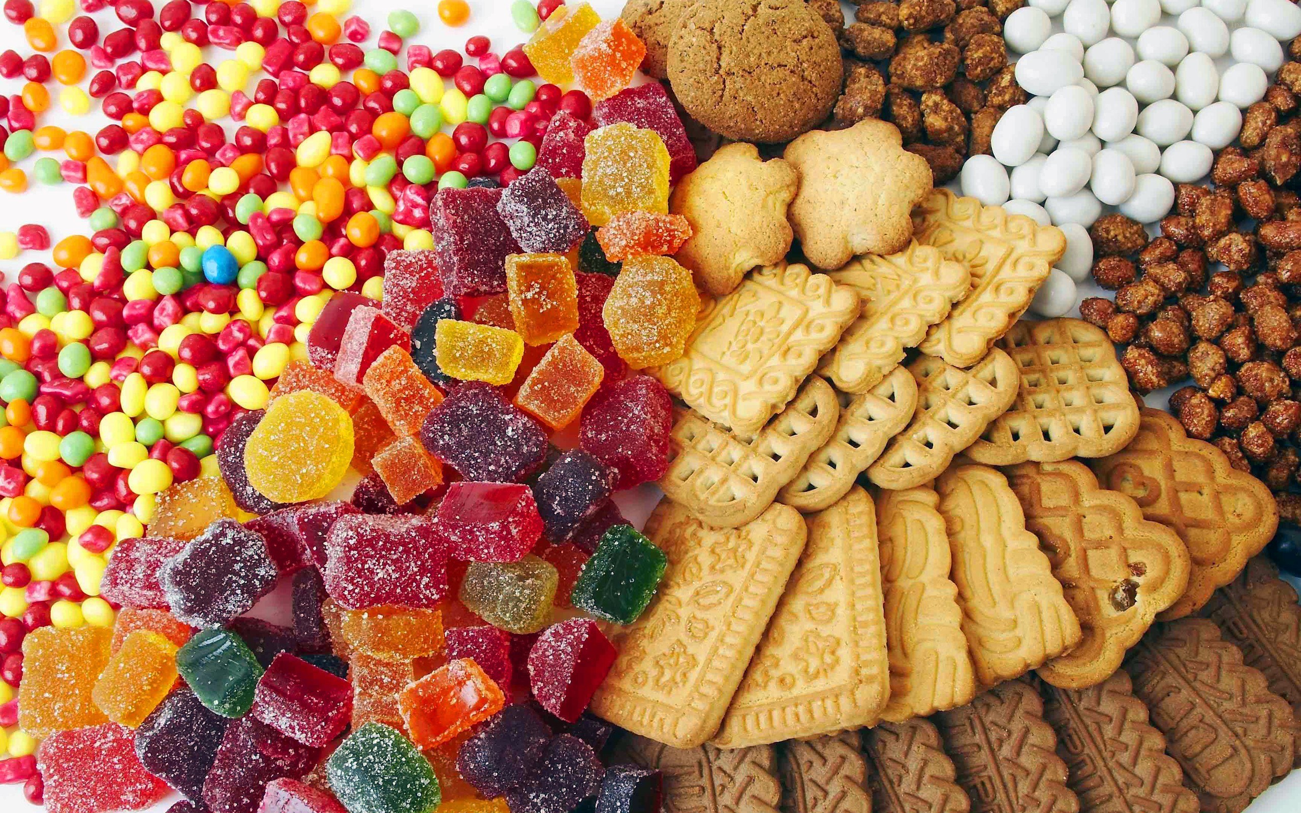 Assorted candies and cookies