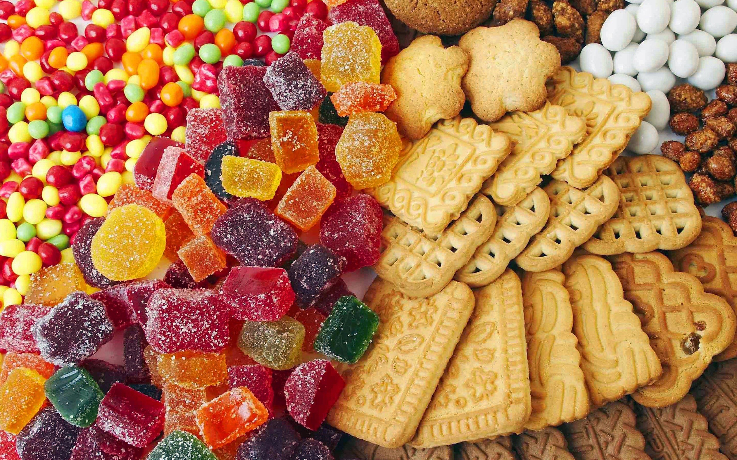 assorted candies and cookies