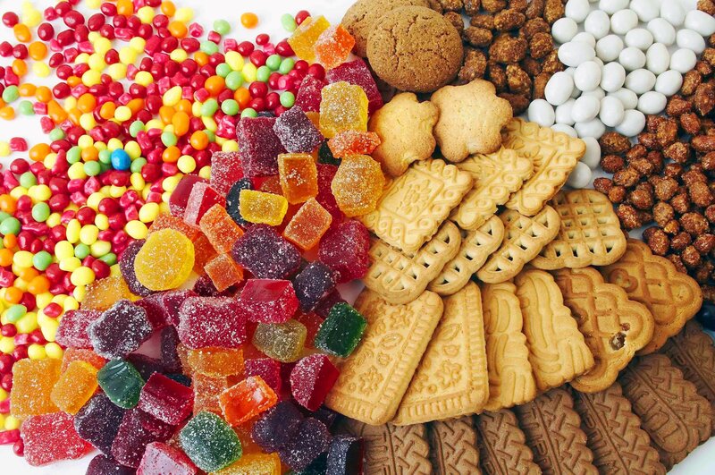 assorted candies and cookies