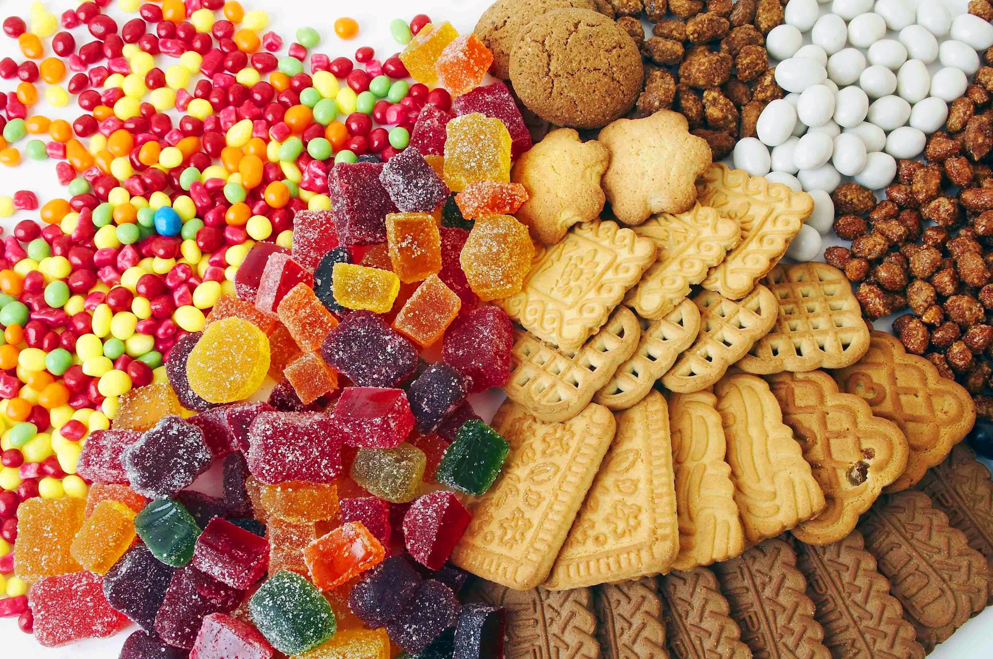 assorted candies and cookies