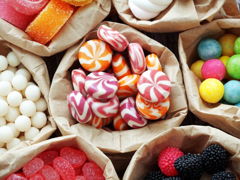 Assorted Candies in Bags — Brown, Colorful