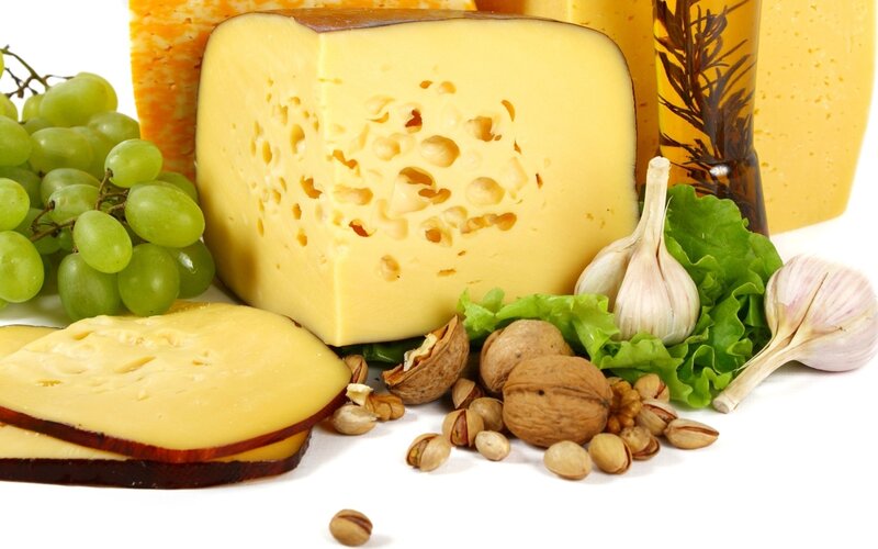 assorted cheeses and accompaniments