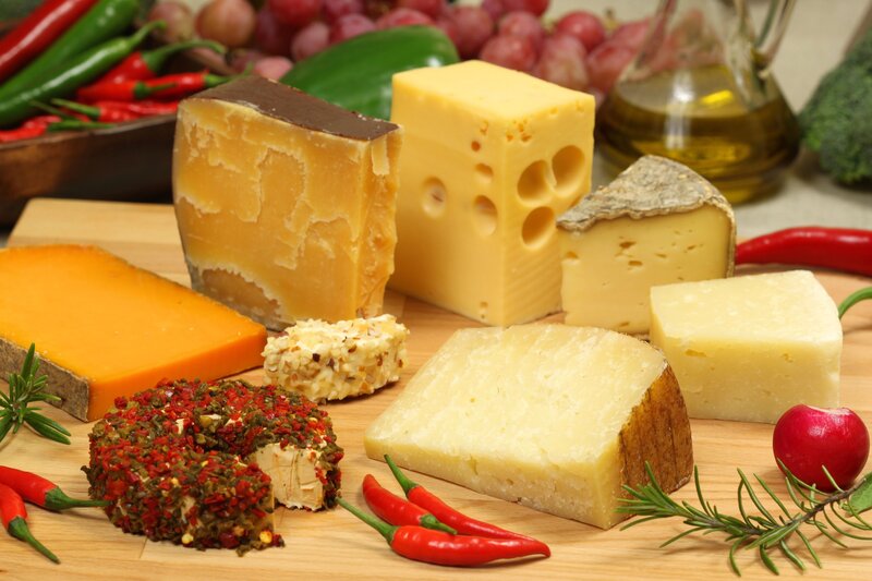 Assorted cheeses with vegetables