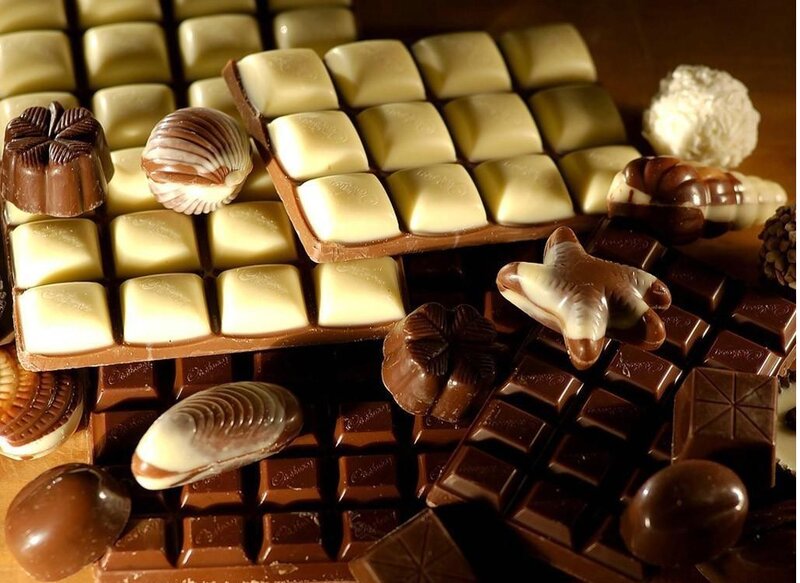 Assorted chocolate candies and bars