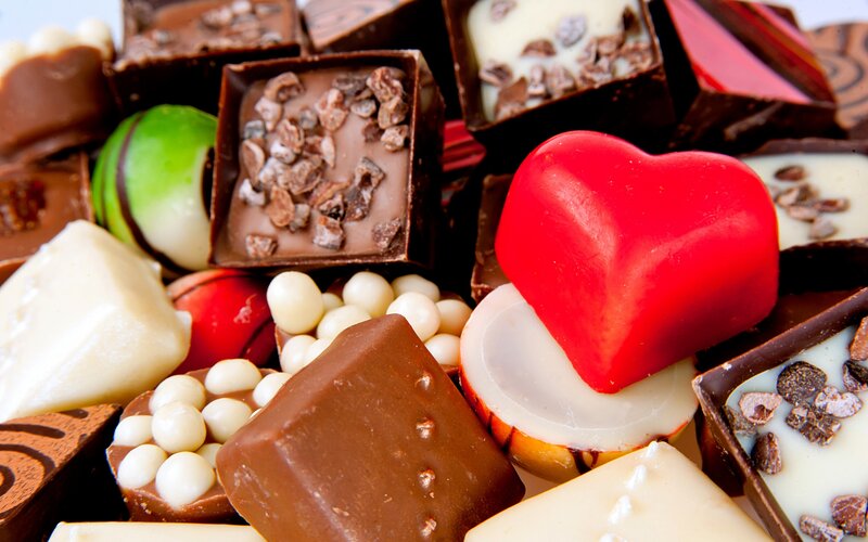 Assorted Chocolate Candies — Brown, Indulgent, Photograph, Heart-shaped Candy, Chocolate Pieces