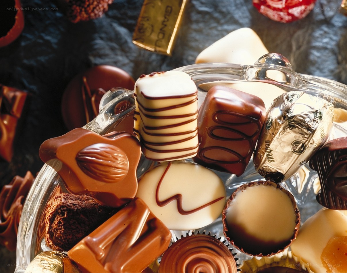 Assorted chocolates in a glass bowl