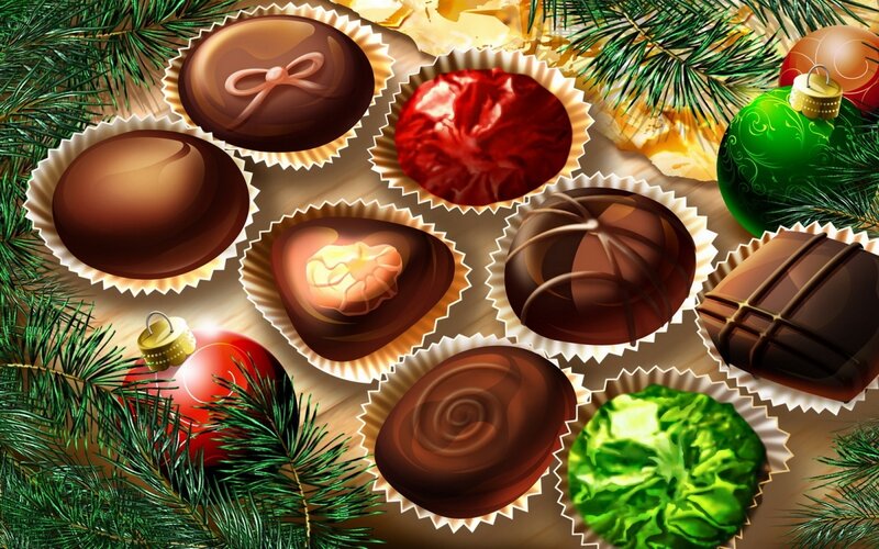 Assorted Chocolates in Box — Brown, Festive, Winter, Digital Art