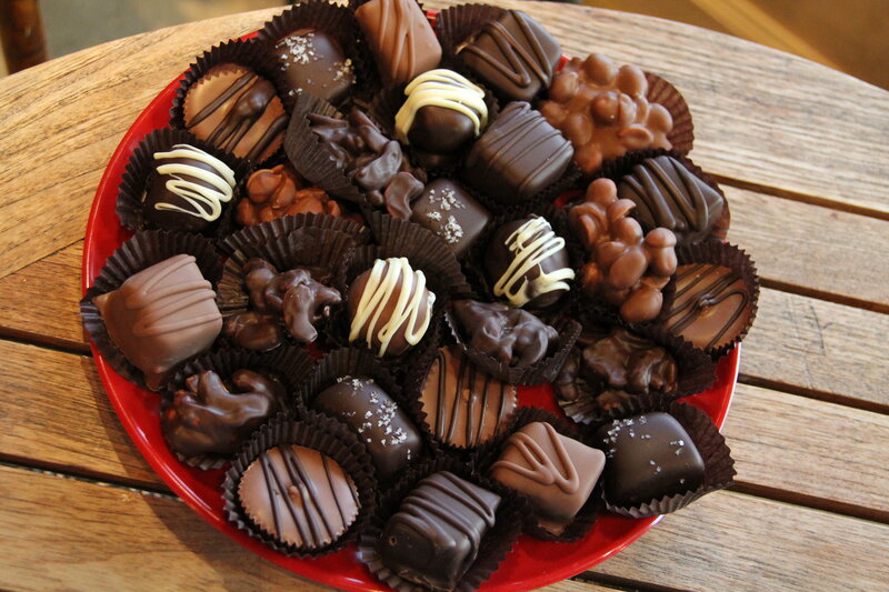 Assorted Chocolates on Plate — Brown, Appetizing