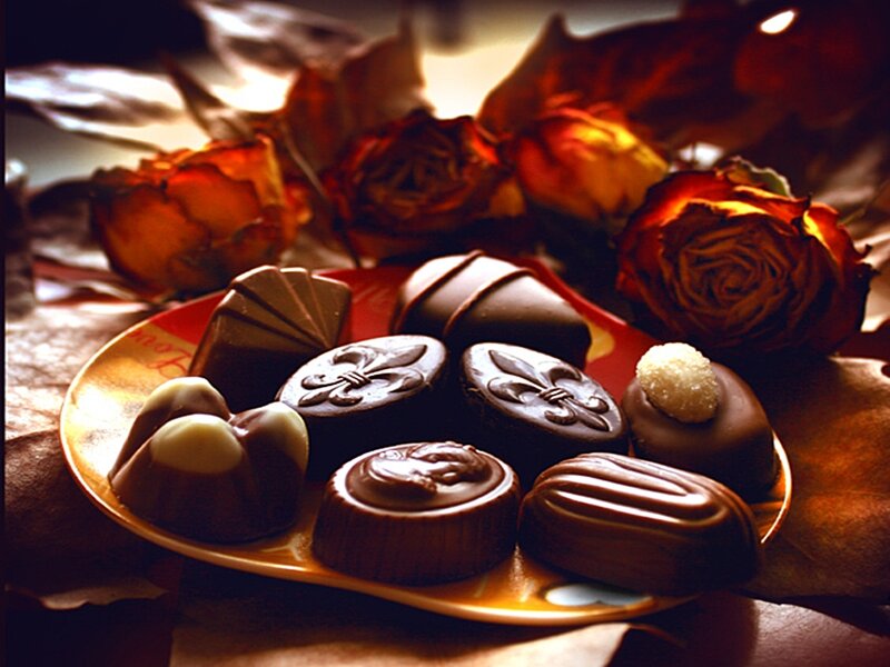 Assorted Chocolates on Plate — Brown