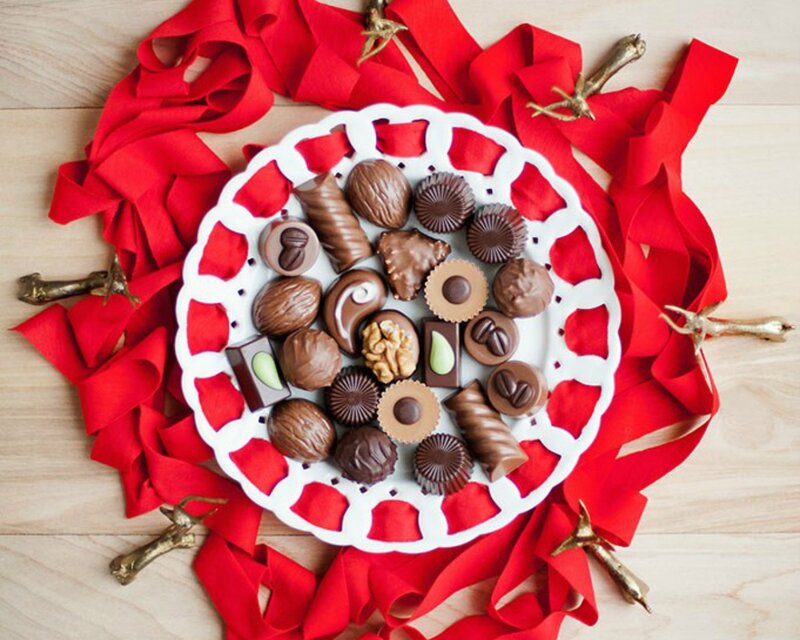 Assorted Chocolates on Plate — Red