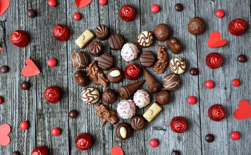 Assorted Chocolates on Wood — Brown, Festive