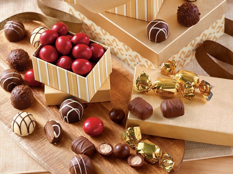 Assorted Chocolates on Wood — Brown, Indulgent