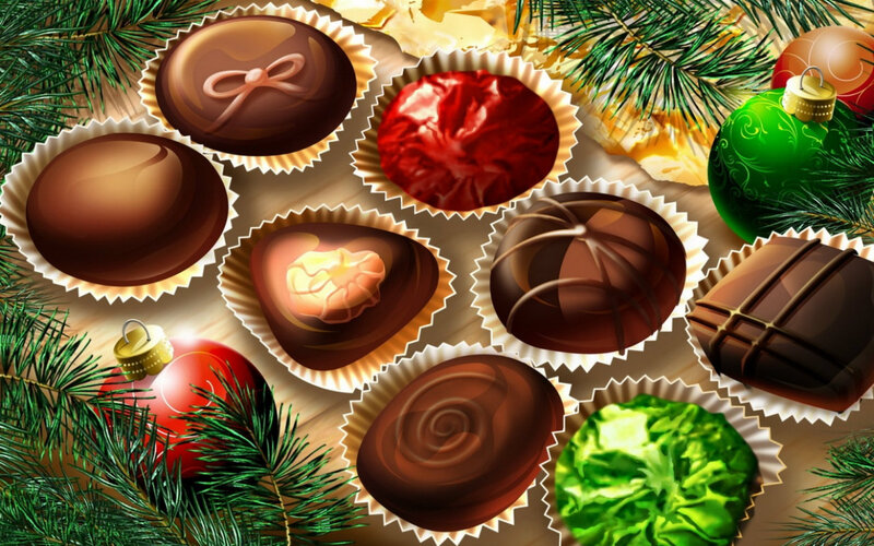 Assorted Chocolates on Wood — Brown
