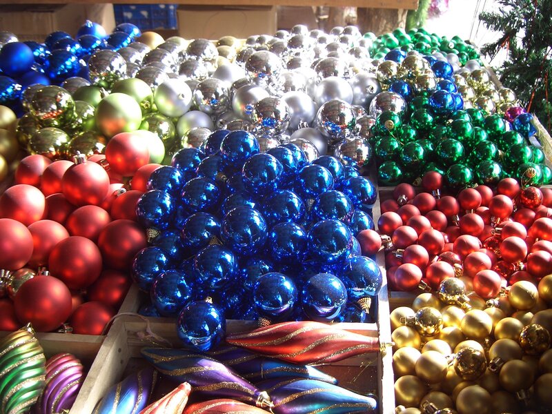 Assorted Christmas Ornaments — Red, Festive, Photograph, Boxes