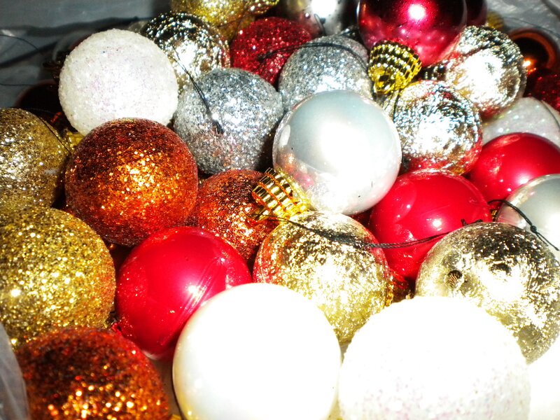 Assorted Christmas Ornaments — Red, Festive, Photograph, Glitter