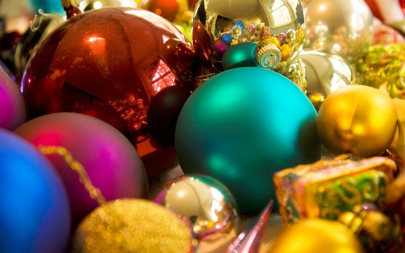 Assorted Christmas Ornaments — Red, Festive, Winter, Photograph, Balls