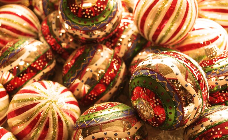 Assorted Christmas Ornaments — Red, Festive, Winter, Photograph, Green