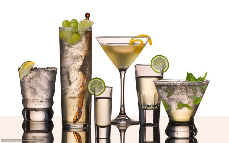 Assorted Cocktails on Table — White, Refreshing, Photograph