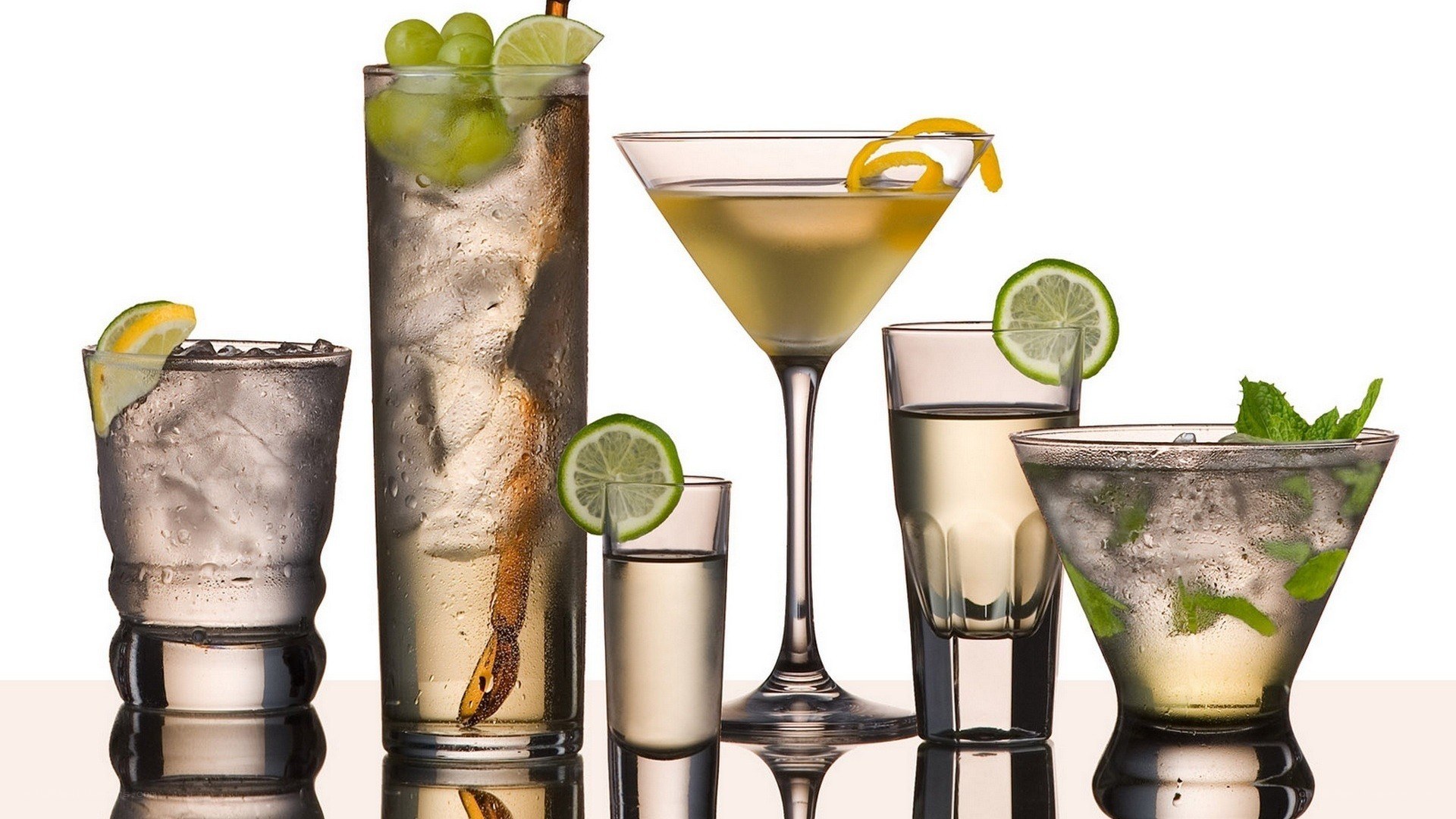 Assorted cocktails with garnishes